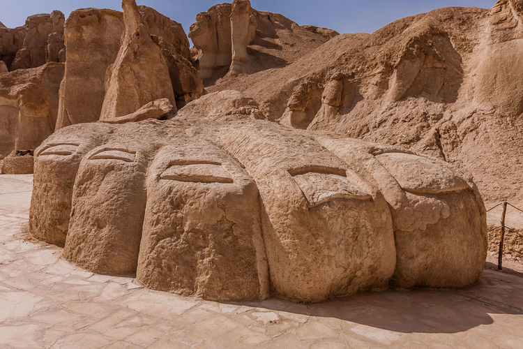 A giant foot sculpture near the al khobar caves, jebel qarah