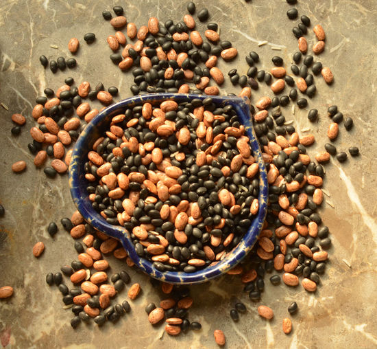 High angle view of beans in bowl