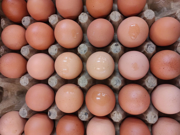Full frame shot of eggs for sale in market