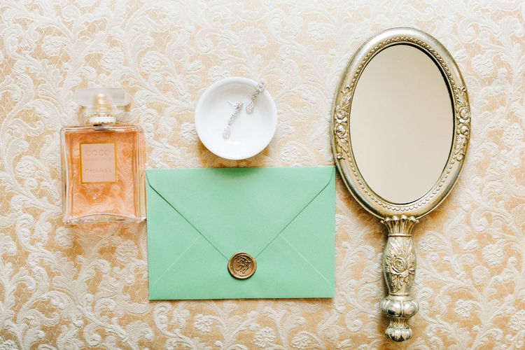 Bridal vintage mirror earings envelope chanel no 5 perfume