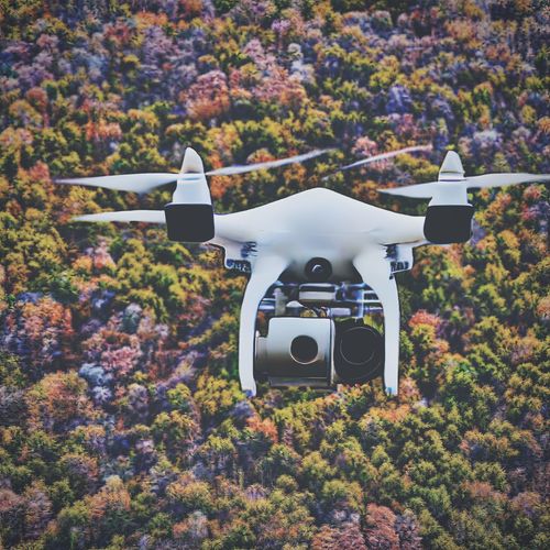 High angle view of drone against trees