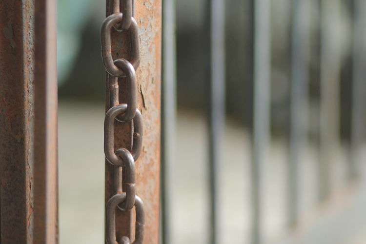 Close-up of rusty metal gate