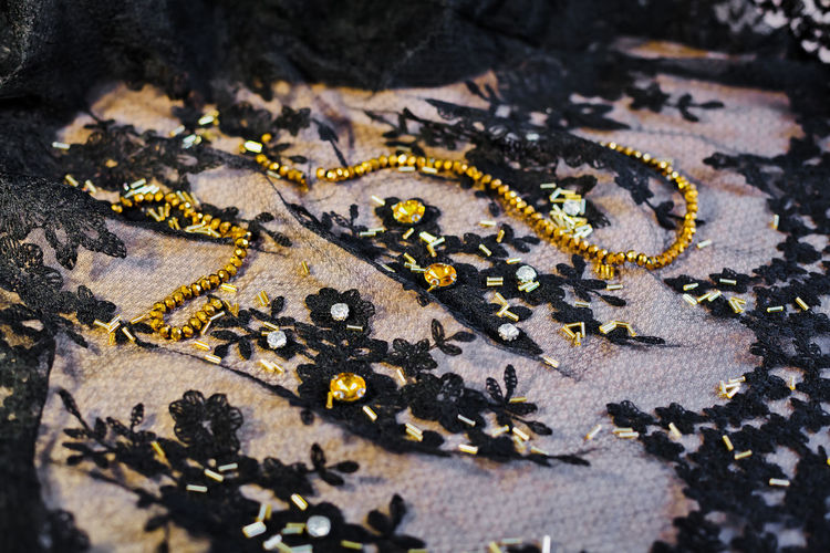Full frame shot of fabric with lace