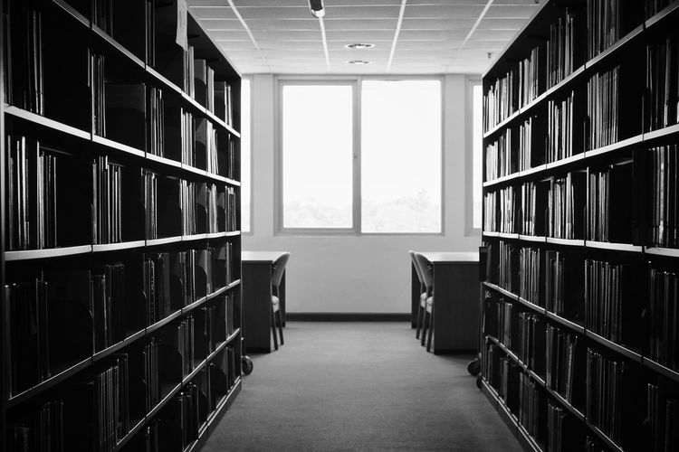 Row of books in library