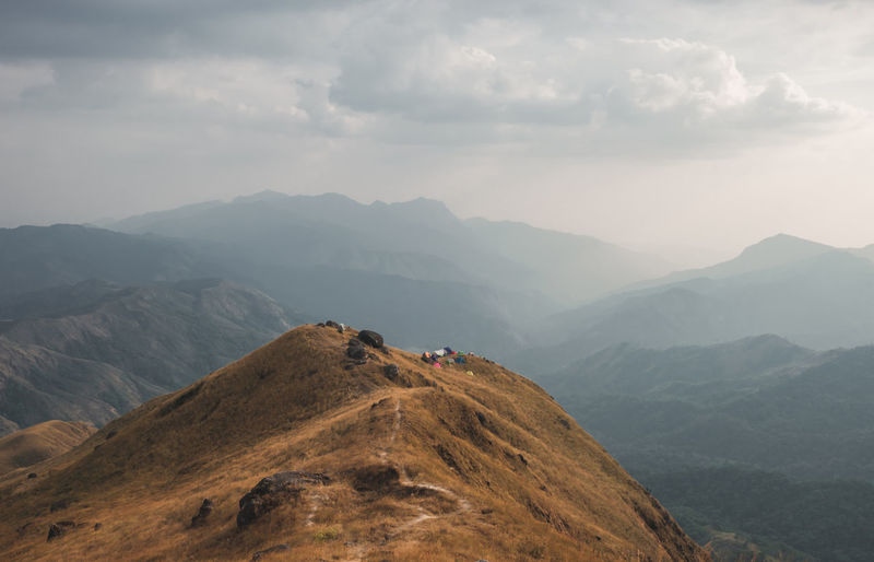 Panorama scenic mountain peaks and ridges stretching during the evening.at mulayit taung in myanmar.