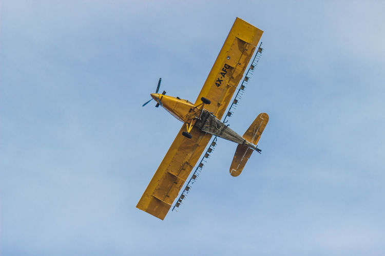 Low angle view of airplane against sky