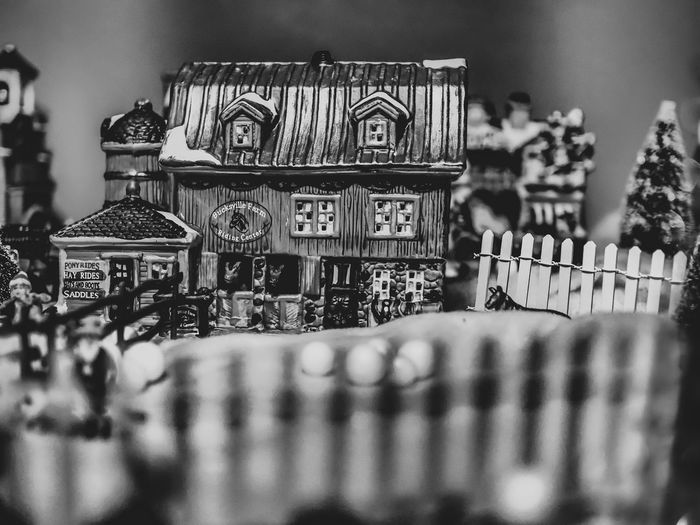 Close-up of porcelain house in christmas diorama 