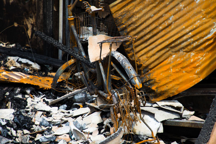 View of damaged bicycle outdoors