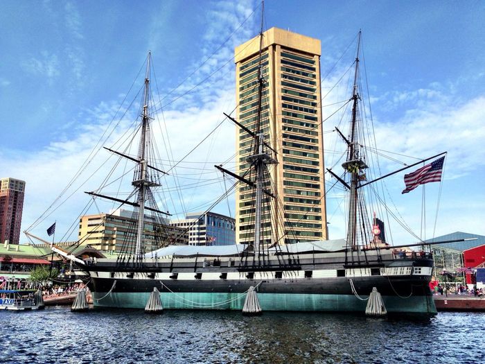 View of built structures in water