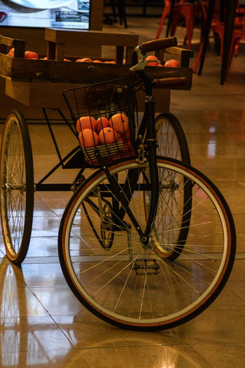 Bicycle on table in restaurant