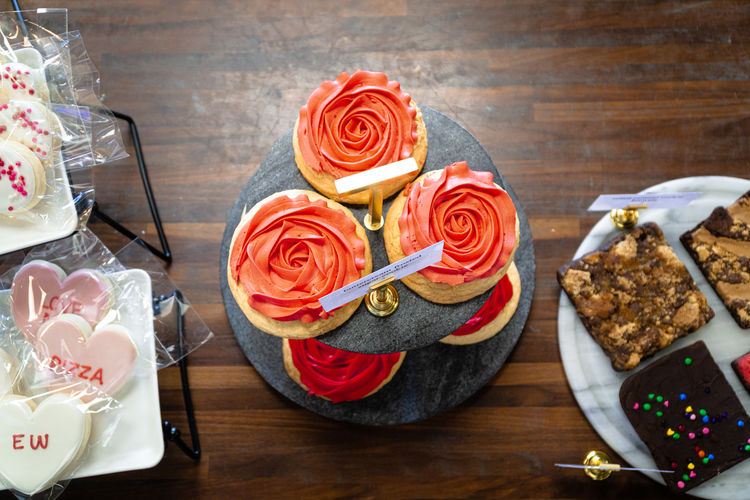 High angle view of roses on table