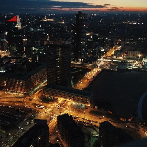 Aerial view of city at night