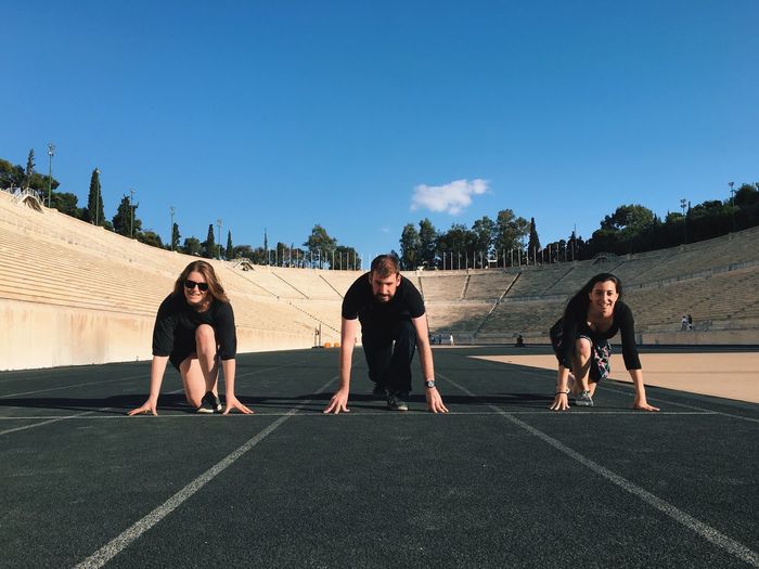Friends poised on track at panathinaiko stadium