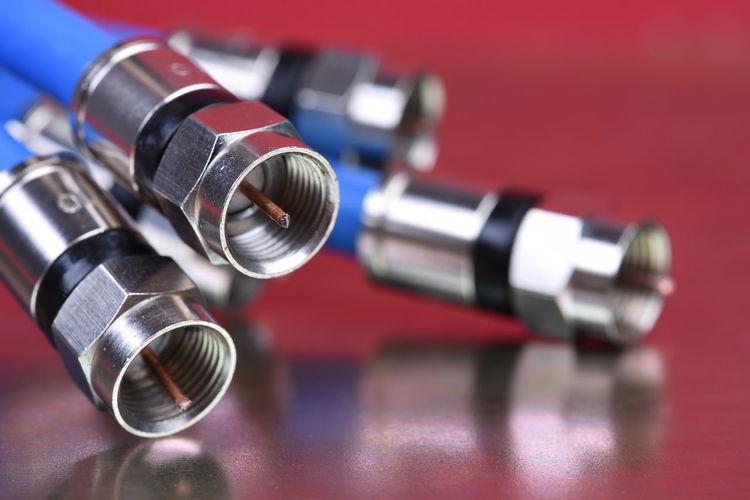 Group of coaxial tv cables with connectors