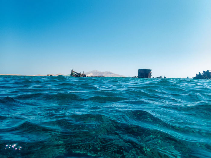 Remains of a sunken ship near tiran island, red sea, sinai peninsula