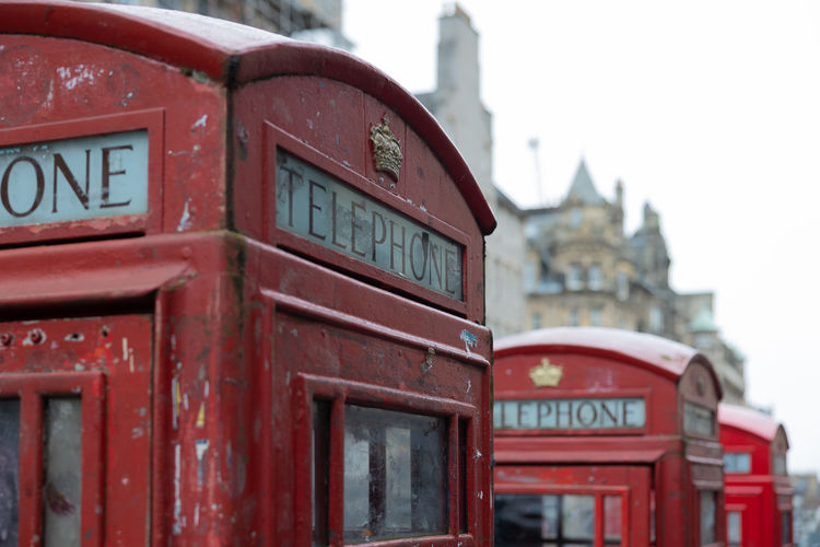 Close-up shot of an english telephone booth sign