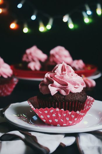 Close-up of cupcake in plate on table