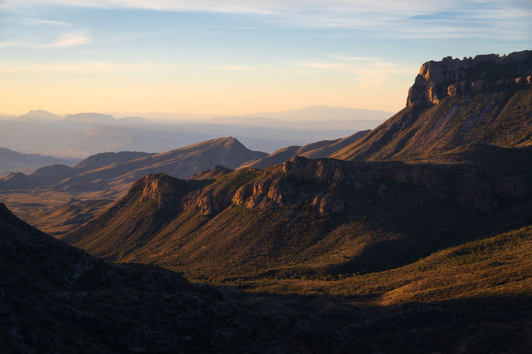 Scenic view of mountains against sky during sunset in big bend national park - texas
