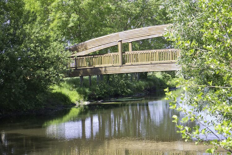 Built structure in lake against trees in forest