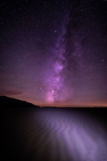 Scenic view of lake against star field at night
