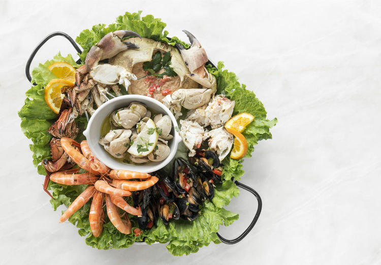 High angle view of food in plate