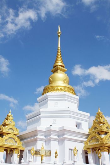 Low angle view of pagoda against sky