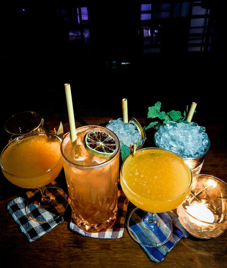 Close-up of drinks on table