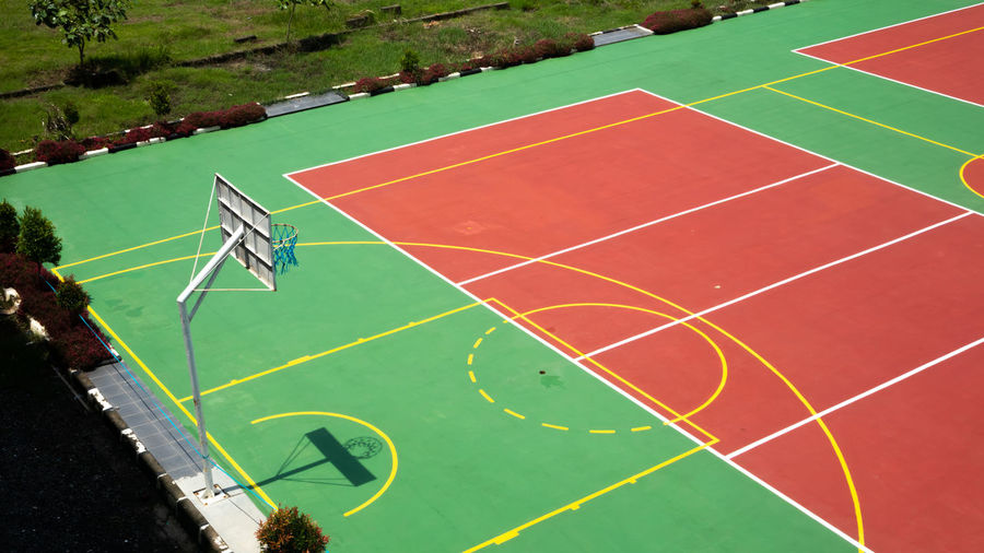 High angle view of basketball hoop against wall