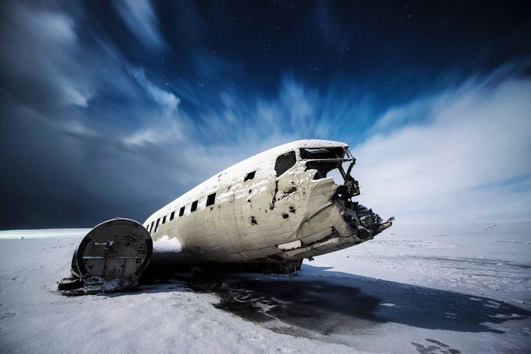 Crashed airplane on desert
