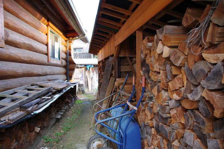 Stack of logs in a building