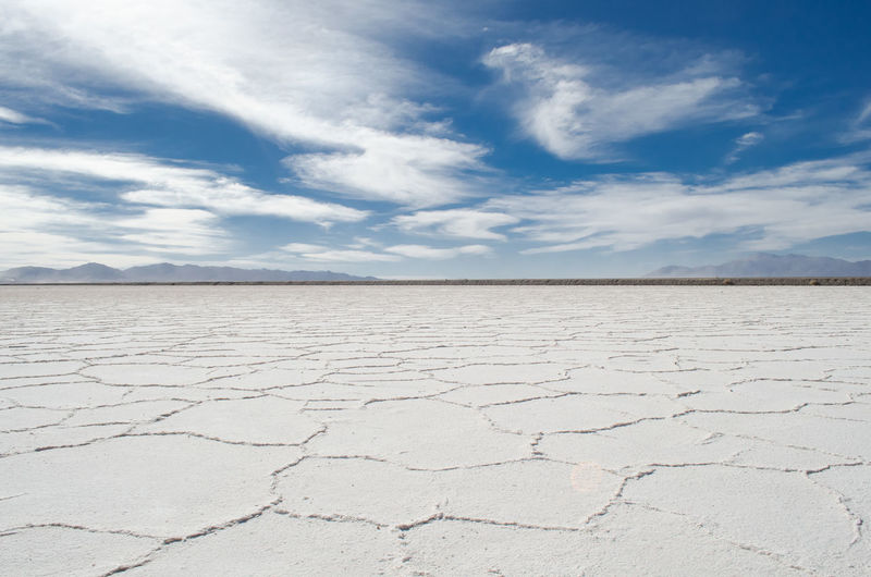 Idyllic shot of salt lake desert at salinas grandes against sky