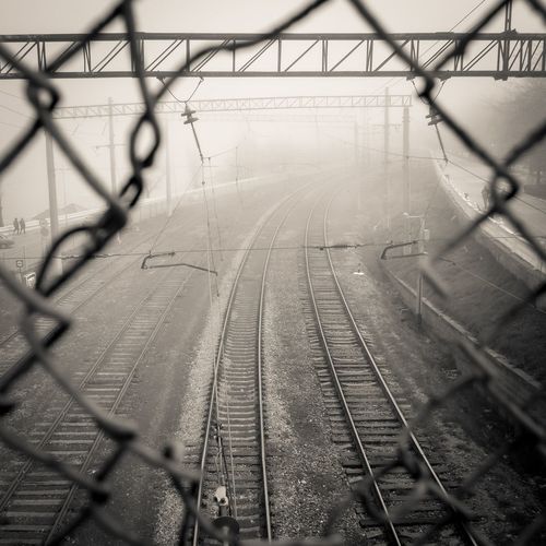 Railroad tracks seen through train