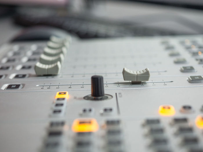Close-up of sound recording equipment