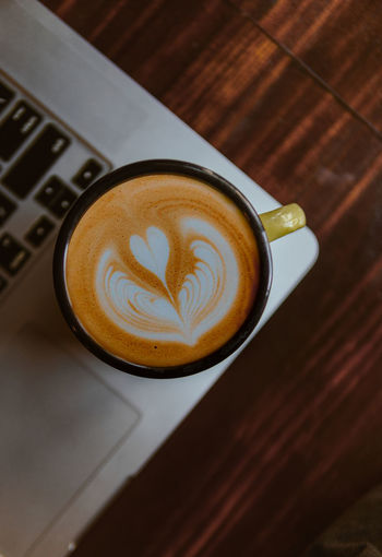High angle view of coffee on table