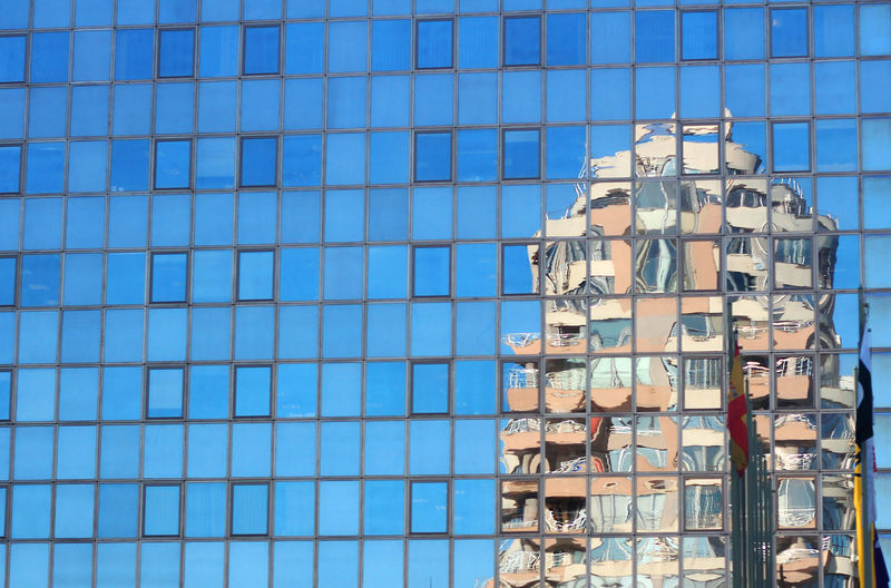 Building exterior, reflection in the glass