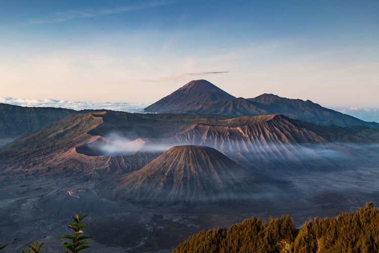 View of volcanic mount bromo against sky during sunset