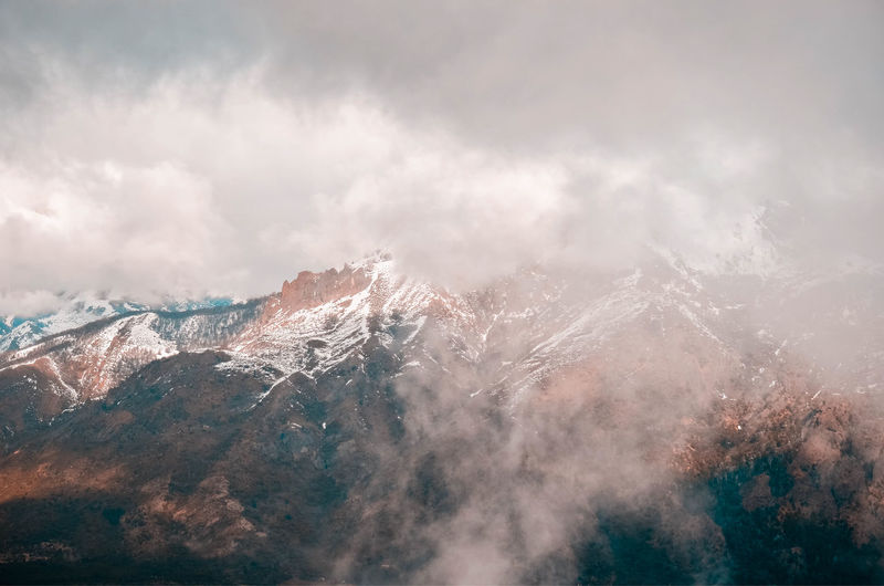 Panoramic view of snowcapped mountains against sky 