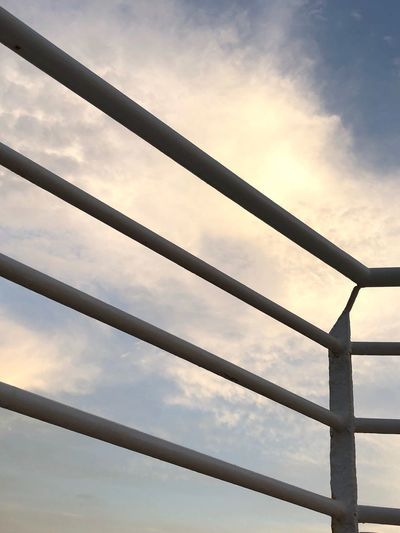 Low angle view of fence against sky