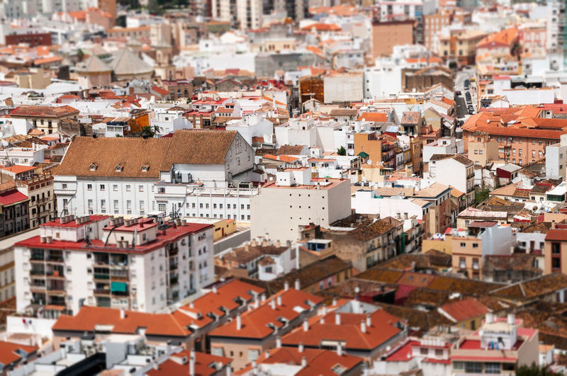 High angle view of buildings in city