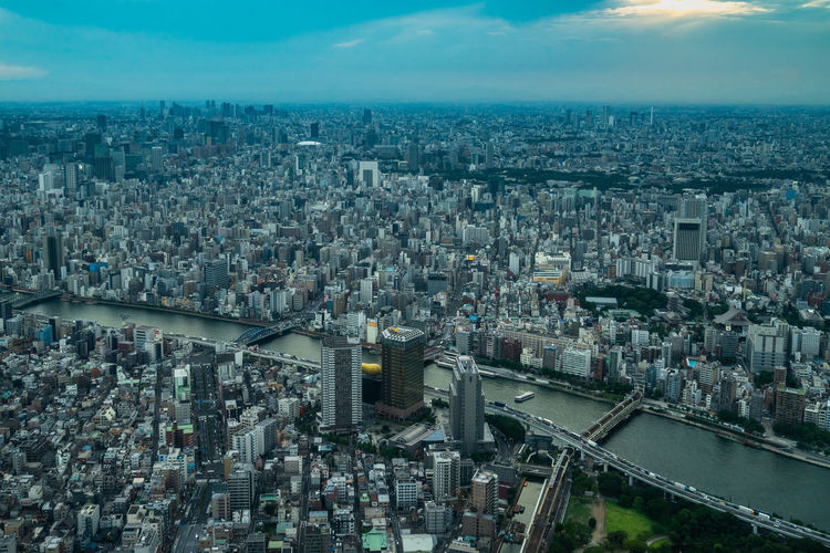 Aerial view of tokyo from the skytree observation deck, japan