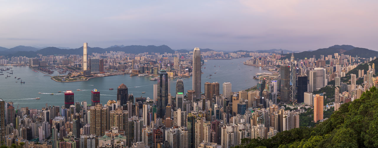 Victoria harbour view from the peak at evening, hong kong