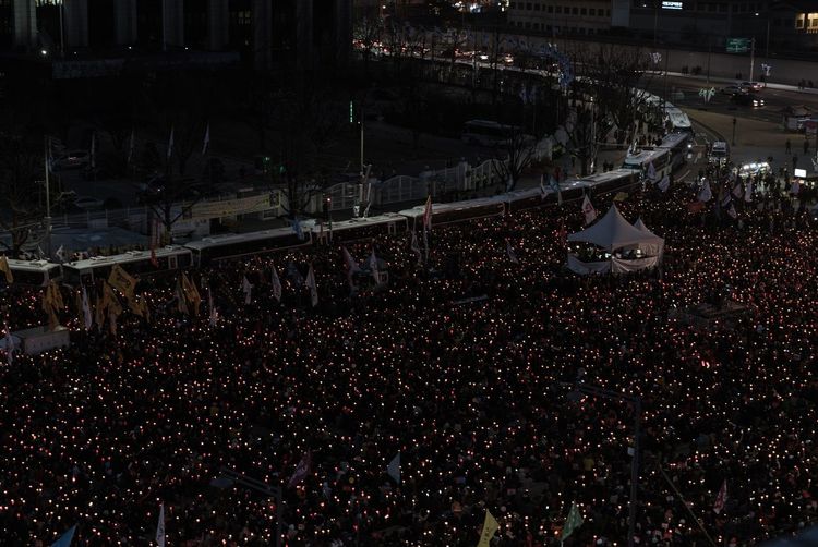 High angle view of crowd in city at night