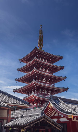 Low angle view of pagoda against sky in city