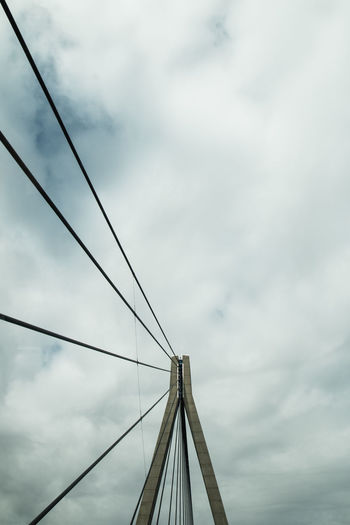 Low angle view of cables on suspension bridge