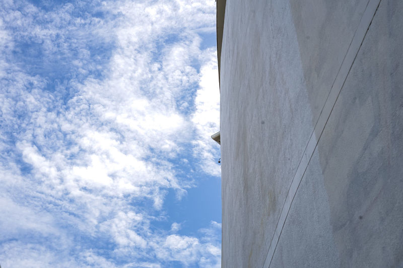 Low angle view of white wall against sky