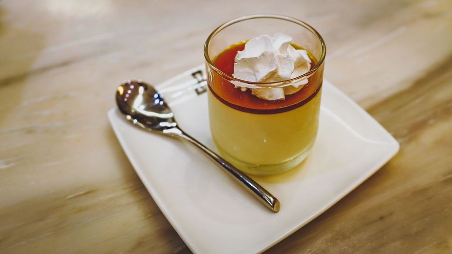 Close-up of mousse with whipped cream