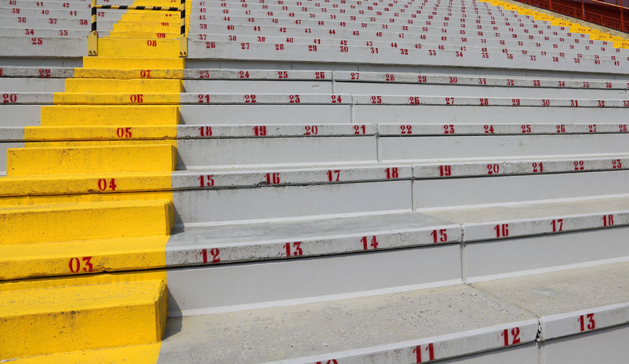 Numbers on the stadium bleachers to indicate a seat at sporting events