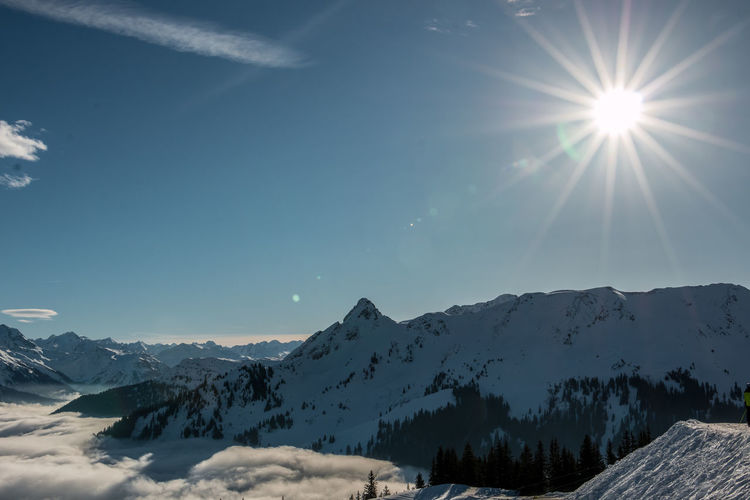 Scenic view of snowcapped mountains against sky