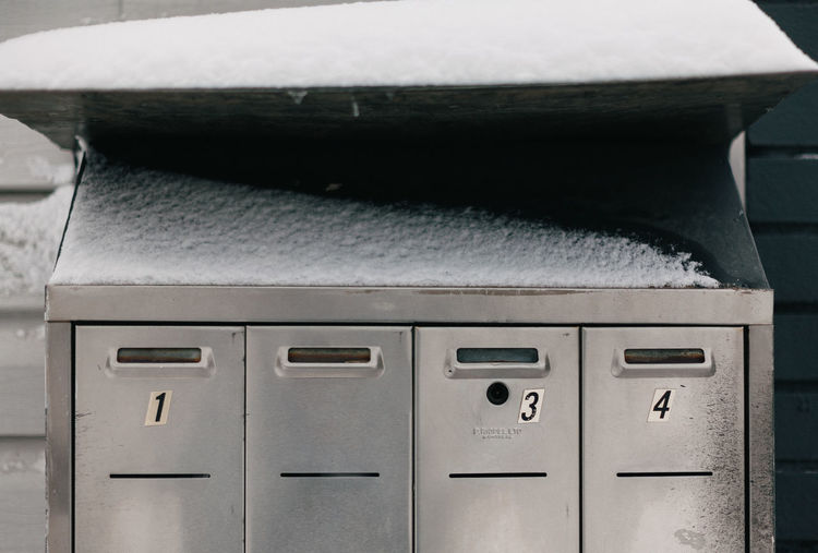 Close-up of mailbox on building