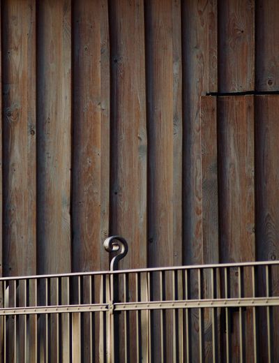 Full frame shot of railing against wooden wall